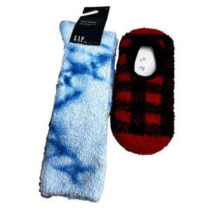 Socks 2 Pair Gap Old Navy Tall Over Calf Cozy Blue Slipper Red Buffalo Check NWT